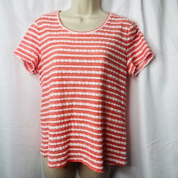 CHICOS pink/white Short sleeve top Size 1
 (Medium) lightweight top - Picture 2 of 10